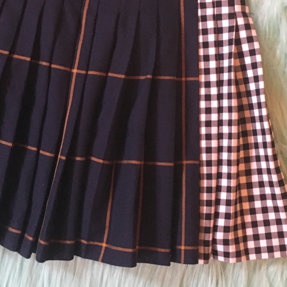 Zara Pleated Mixed Print Check Mini Skirt Sz M - Picture 4 of 7